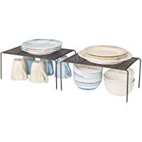 mDesign Juego de 2 estantes de cocina – Soportes para platos individuales de metal – Amplios organizadores de armarios…
